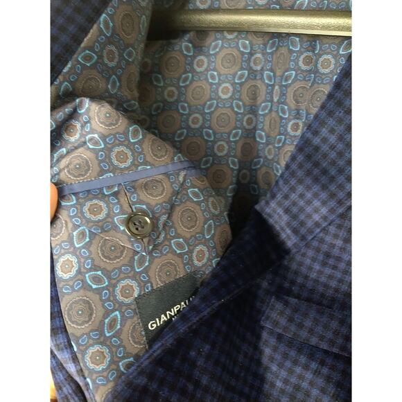 Gianpaul Men's 42R Blazer Modern Fit Blue Black Velvet Check Lined formal prof - Picture 8 of 16